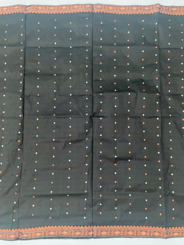 Assam Pat Mulberry Silk Saree | Black | Copper & Silver Zari | Handwoven | Silk Mark Certified | Ships from California